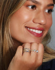 14K Double Bezel-Set Asymmetrical Grey Rose-Cut Diamond Ring on Open Band with Diamond Details - Peridot Fine Jewelry - Celine Daoust