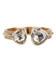 14K Double Bezel-Set Asymmetrical Grey Rose-Cut Diamond Ring on Open Band with Diamond Details - Peridot Fine Jewelry - Celine Daoust