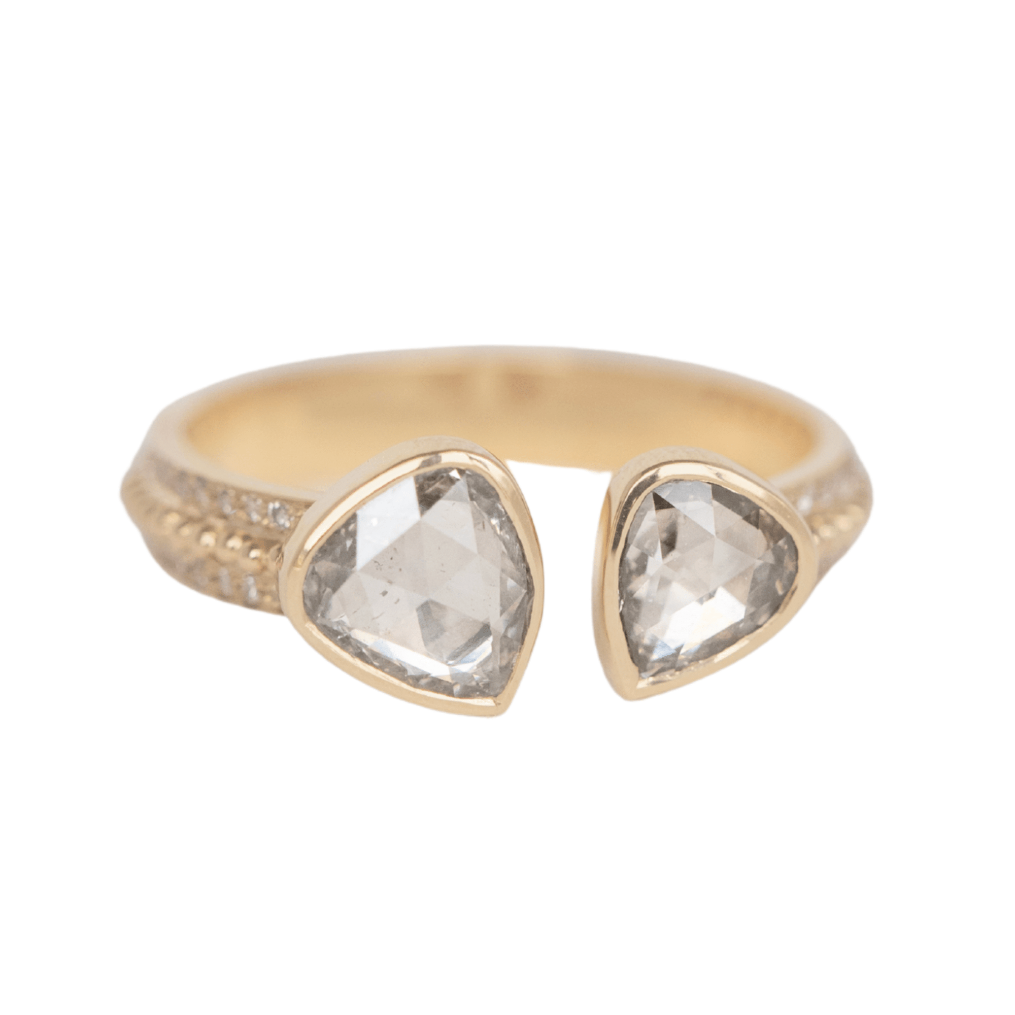 14K Double Bezel - Set Asymmetrical Grey Rose - Cut Diamond Ring on Open Band with Diamond Details - Peridot Fine Jewelry - Celine Daoust