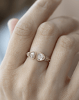 14K Double Bezel - Set Asymmetrical Grey Rose - Cut Diamond Ring on Open Band with Diamond Details - Peridot Fine Jewelry - Celine Daoust