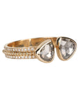 14K Double Bezel-Set Asymmetrical Grey Rose-Cut Diamond Ring on Open Band with Diamond Details - Peridot Fine Jewelry - Celine Daoust