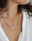 14K Double Open Circle Drop Necklace with Diamond Briolette Bead & Diamond Nugget - Peridot Fine Jewelry - Sarah Macfadden
