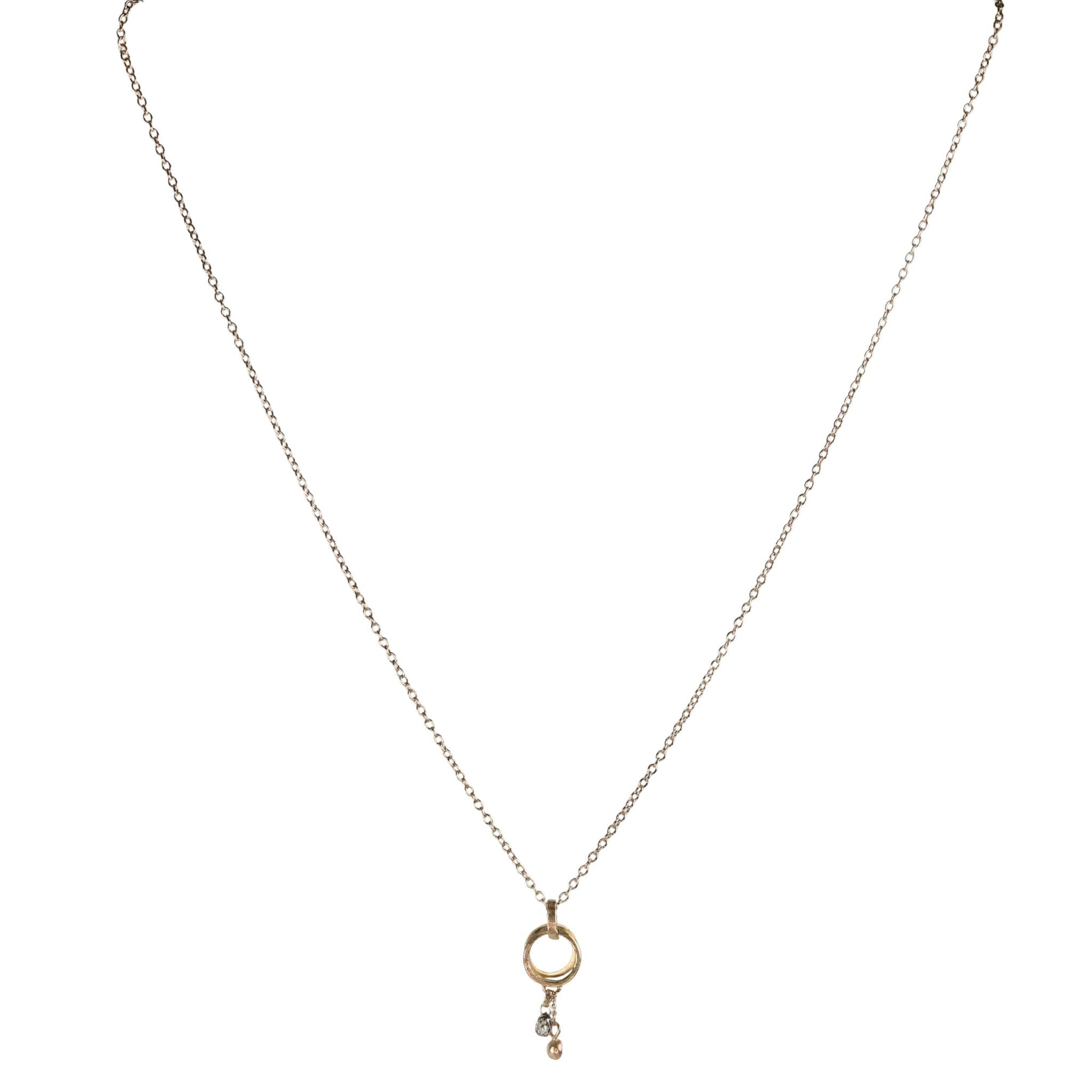 14K Double Open Circle Drop Necklace with Diamond Briolette Bead &amp; Diamond Nugget - Peridot Fine Jewelry - Sarah Macfadden