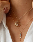 14K "Dream Maker" Necklace with Pave Diamond Crescent, Bezel - Set Grey Diamond & Cutout Diamond Details - Peridot Fine Jewelry - Celine Daoust