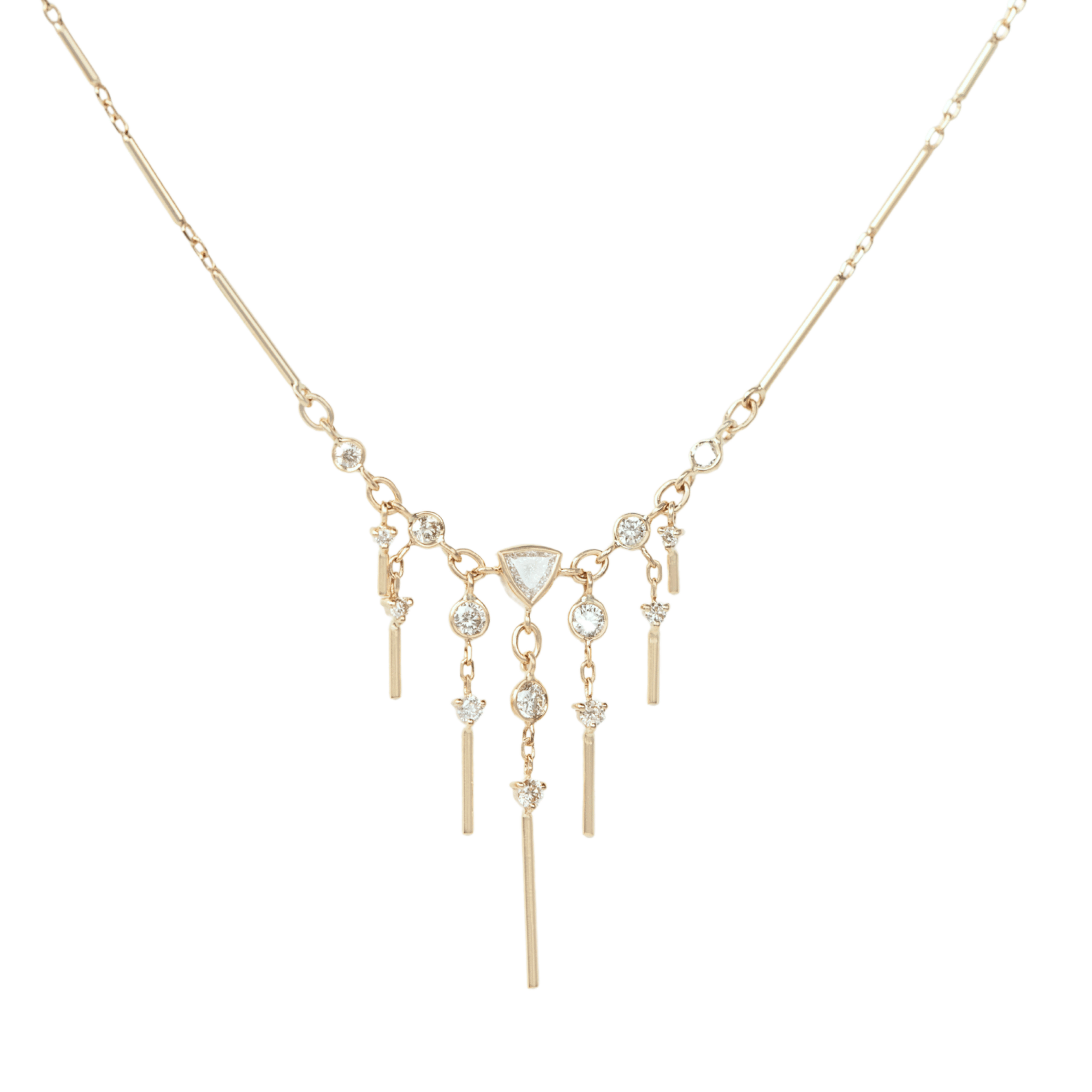 14K "Dream Maker" Trillion Diamond Necklace with Dangling Bar &amp; Diamond Details - Peridot Fine Jewelry - Celine Daoust