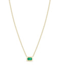 14K Extra Small Box Chain Necklace with Horizontal Bezel-Set Emerald Pendant - Peridot Fine Jewelry - Zoe Chicco