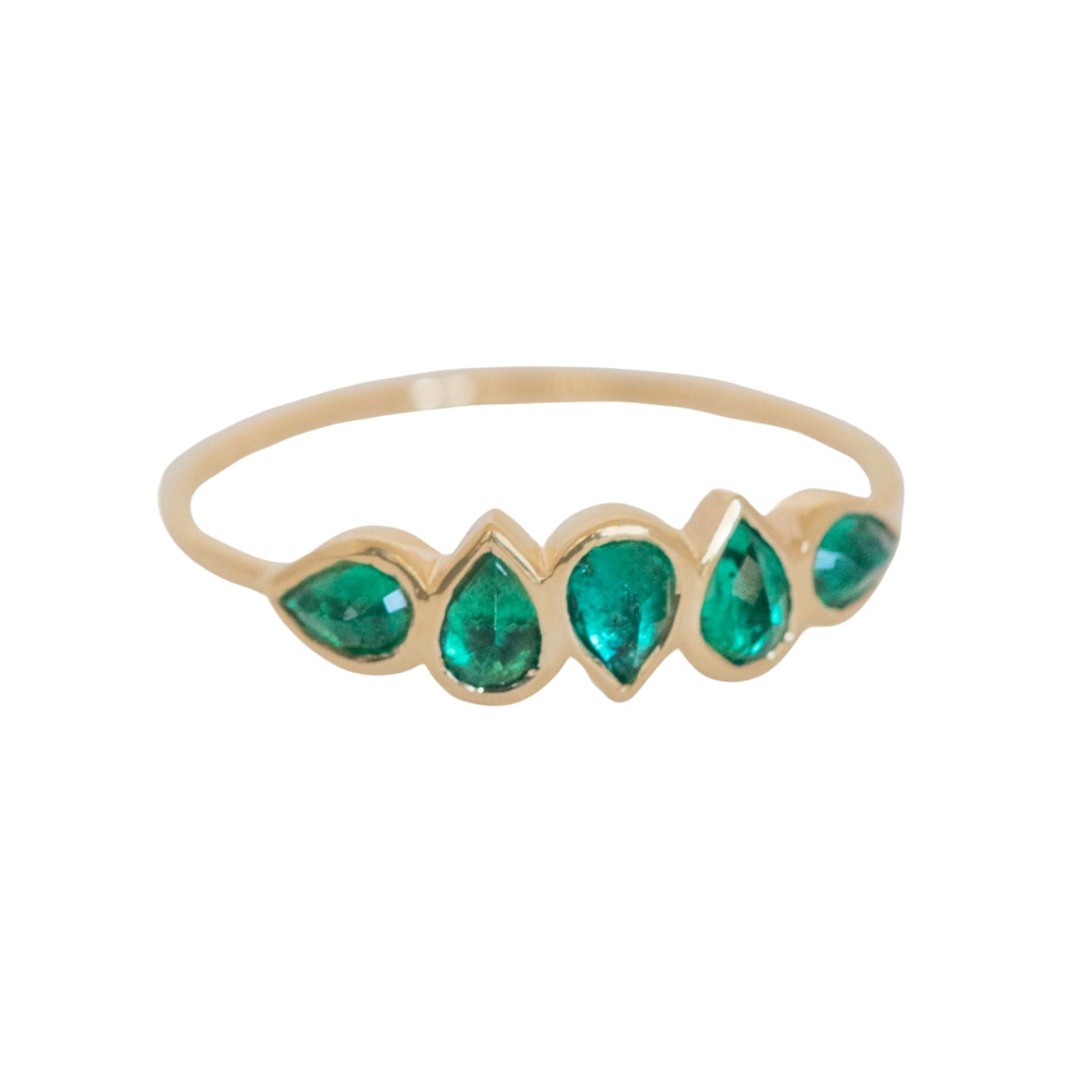 14K &amp; Five Bezel - Set Inverted Emerald Ring - Peridot Fine Jewelry - Celine Daoust