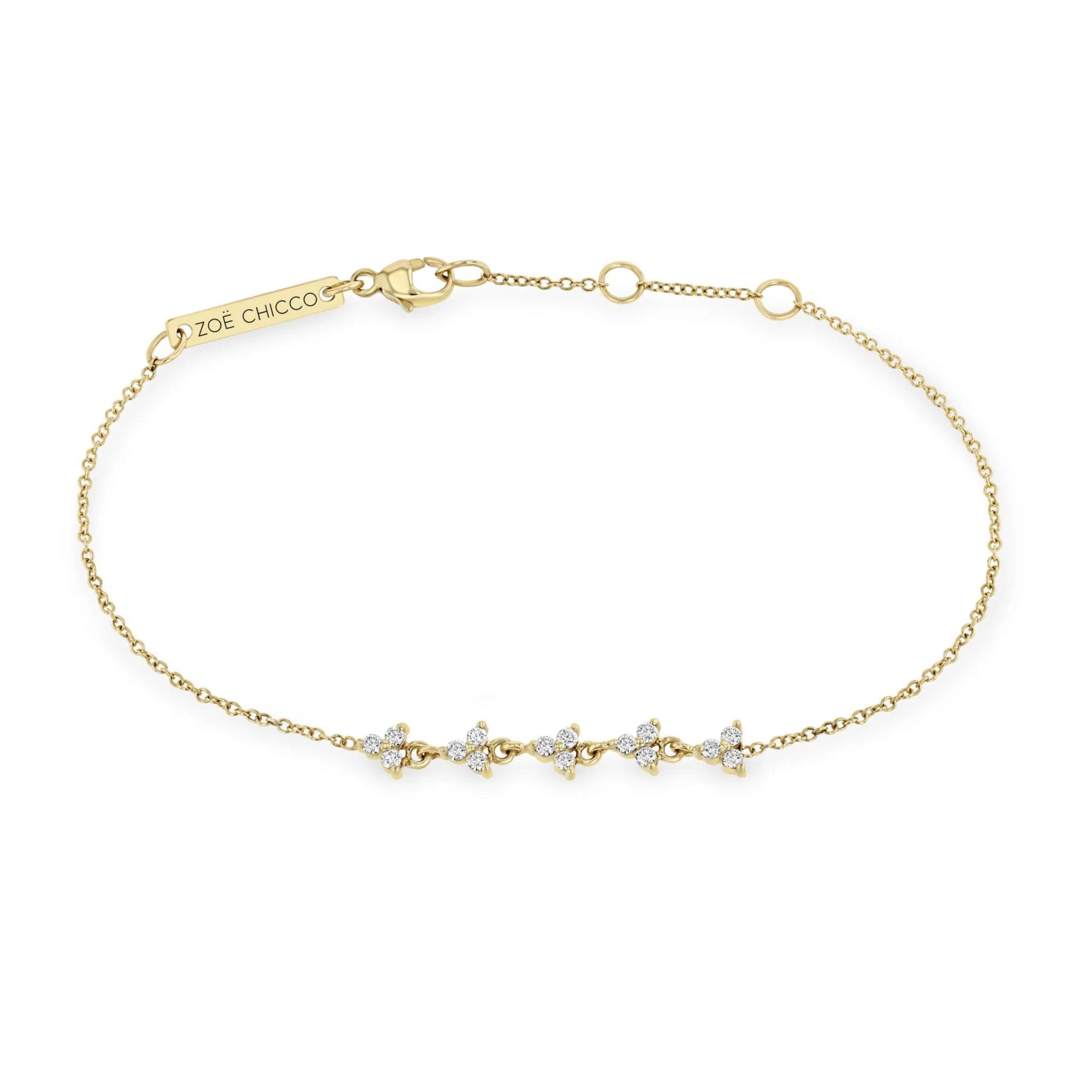 14K Five Prong - Set Diamond Trio Station Bracelet - Peridot Fine Jewelry - Zoe Chicco