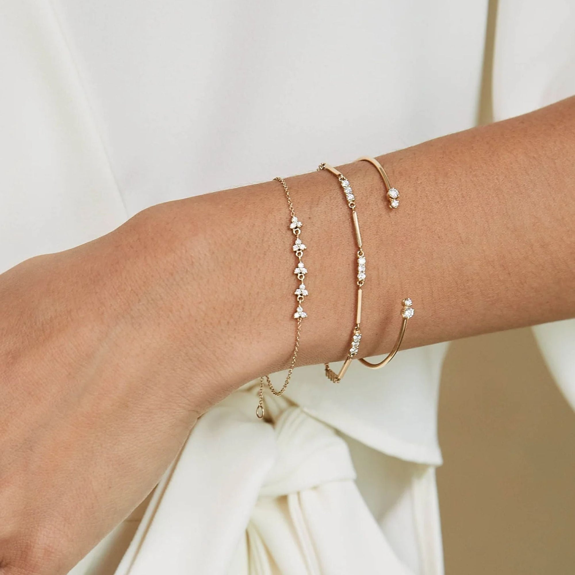 14K Five Prong - Set Diamond Trio Station Bracelet - Peridot Fine Jewelry - Zoe Chicco