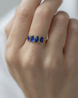 14K Four Bezel - Set Oval Blue Sapphire Ring - Peridot Fine Jewelry - Celine Daoust