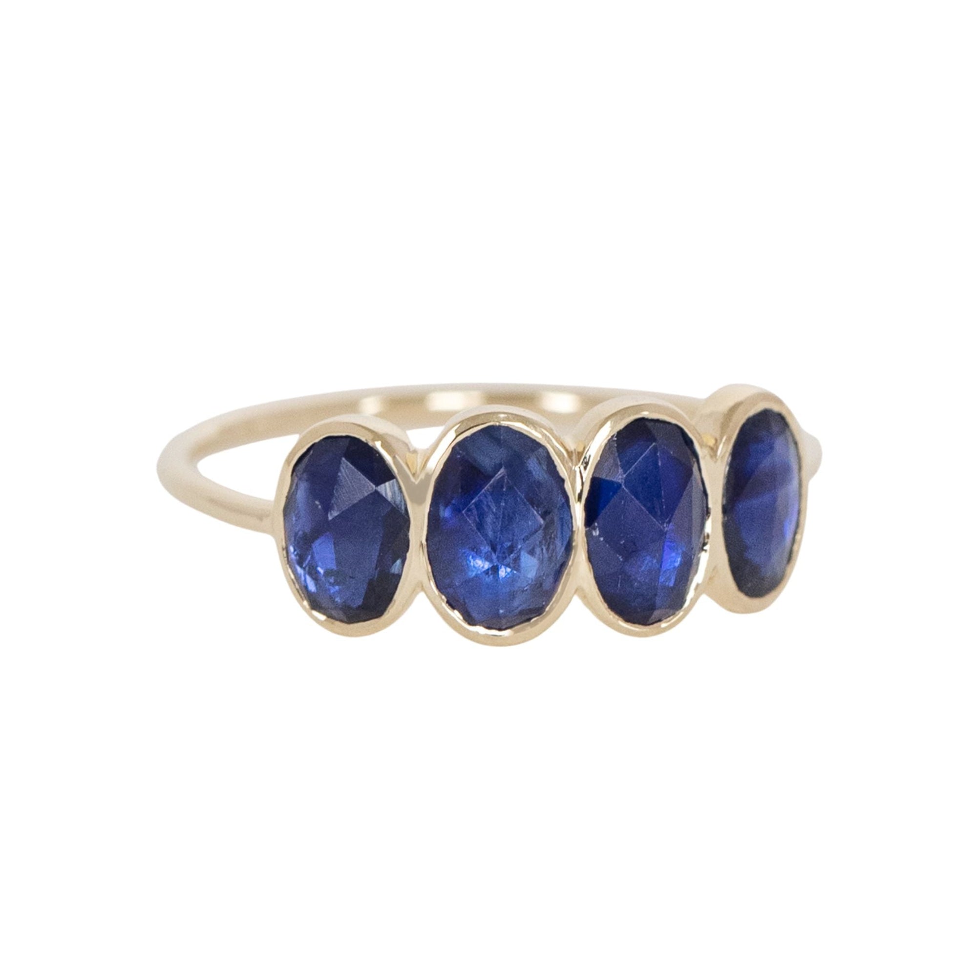 14K Four Bezel - Set Oval Blue Sapphire Ring - Peridot Fine Jewelry - Celine Daoust
