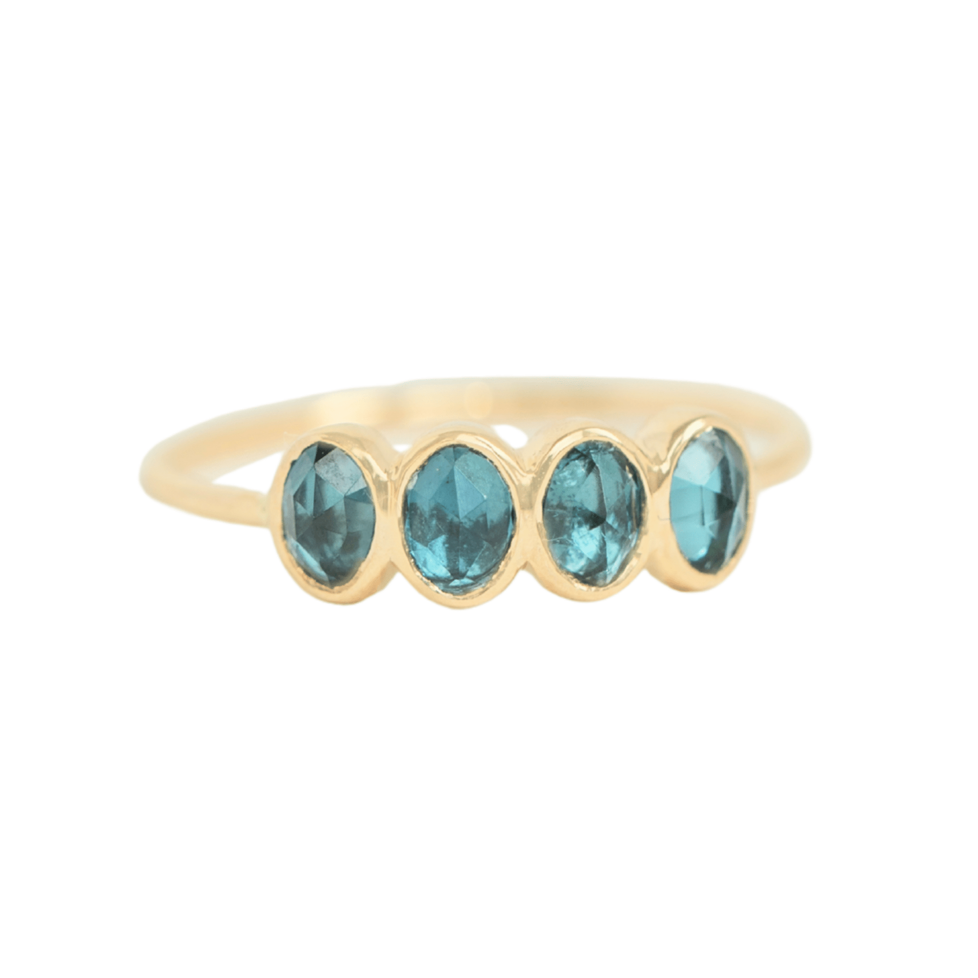 14K Four Bezel-Set Oval Green Tourmaline Ring - Peridot Fine Jewelry - Celine Daoust