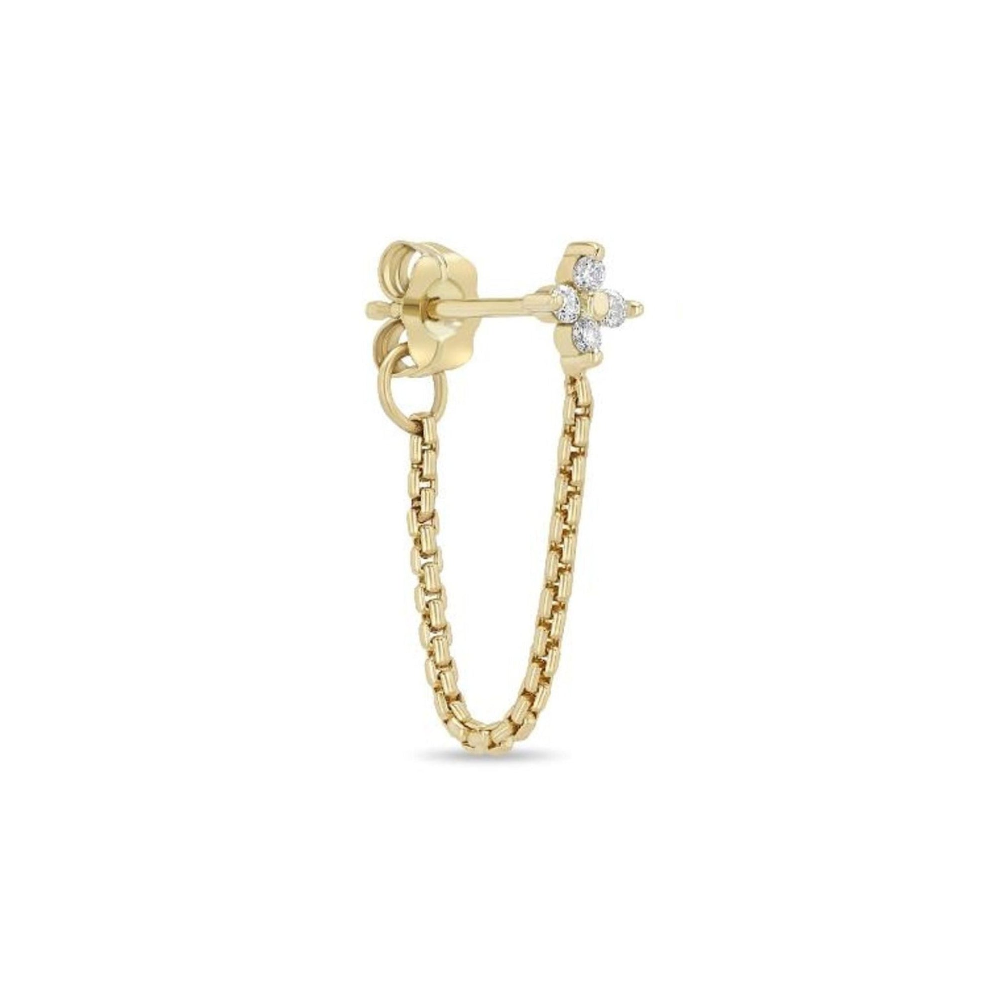 14K Front - to - Back Extra Small Box Chain Earring with Diamond Quad - Peridot Fine Jewelry - Zoe Chicco