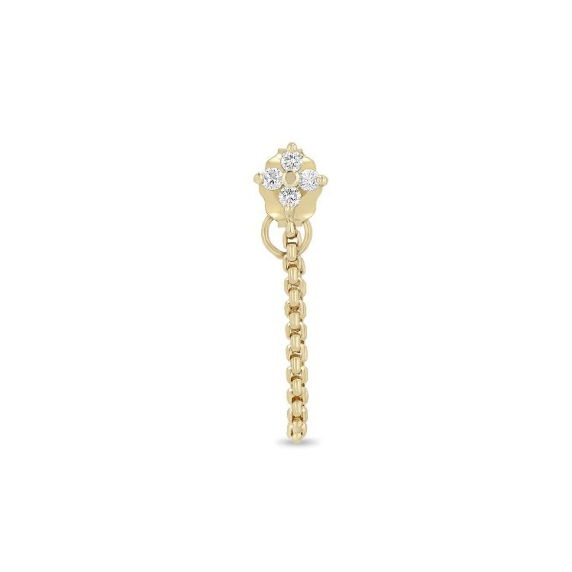 14K Front - to - Back Extra Small Box Chain Earring with Diamond Quad - Peridot Fine Jewelry - Zoe Chicco