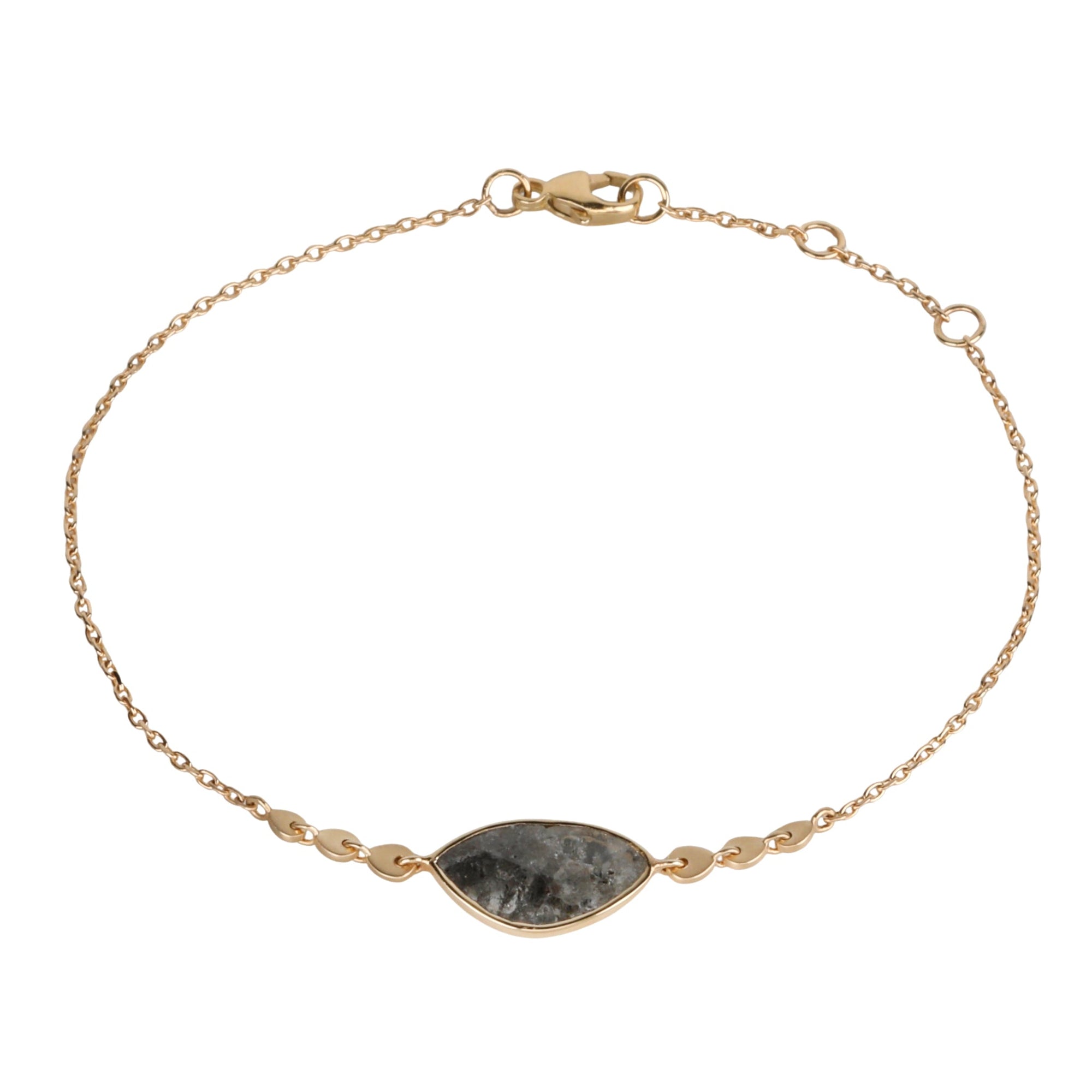 14K Gold Bezel - Set Irregular Grey Diamond Slice Bracelet with Heart - Shaped Link Details - Peridot Fine Jewelry - Celine Daoust