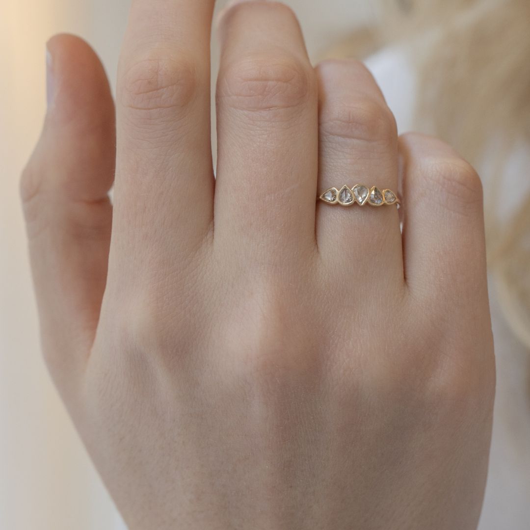 14K Gold Bezel - Set Multi Rosecut Grey Diamond Ring - Peridot Fine Jewelry - Celine Daoust