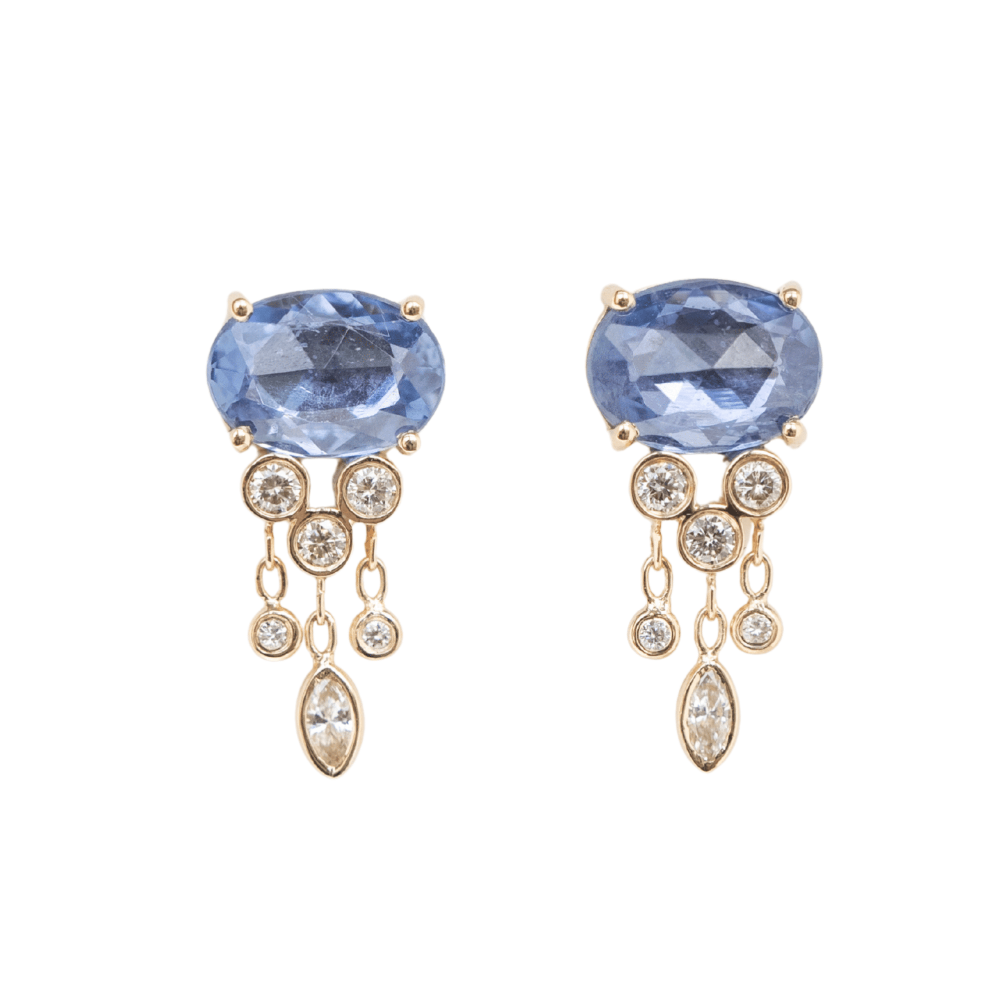 14K Gold Blue Sapphire "Jellyfish" Earrings with Diamond Dangles - Peridot Fine Jewelry - Celine Daoust