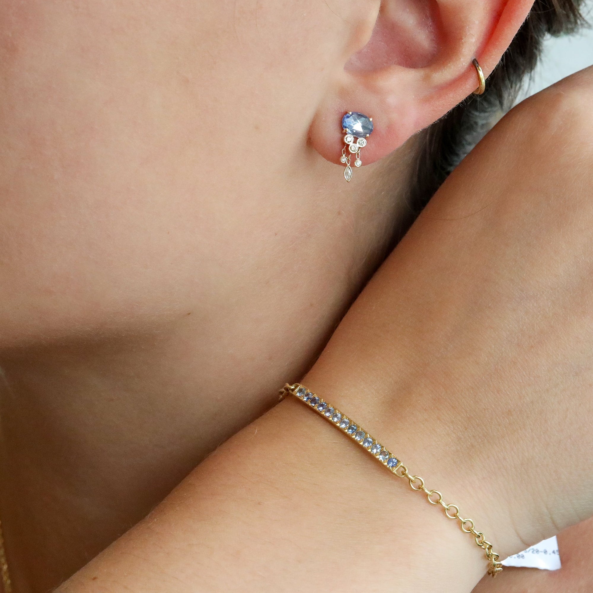 14K Gold Blue Sapphire "Jellyfish" Earrings with Diamond Dangles - Peridot Fine Jewelry - Celine Daoust