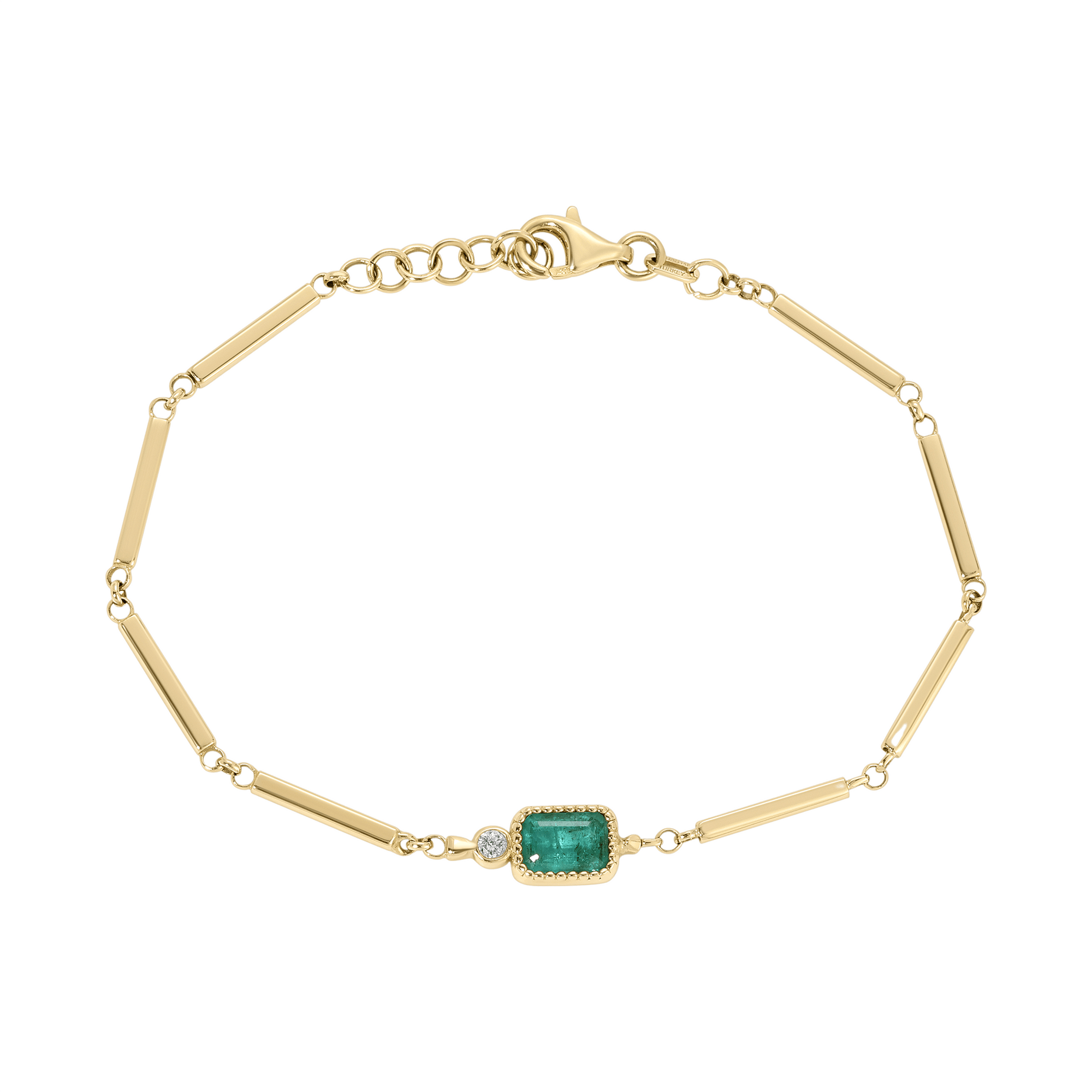 14K Gold &quot;Eva&quot; Bar Chain Station Bracelet with Bezel - Set Emerald - Peridot Fine Jewelry - Zahava