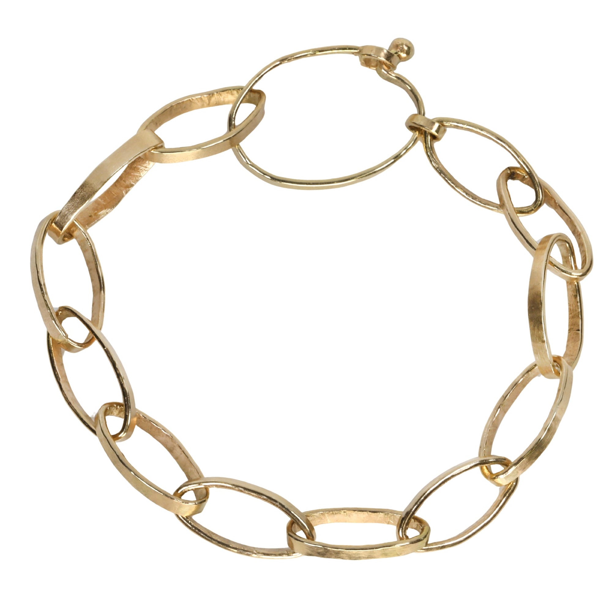 14K Gold "Grace" Bracelet with Hammered Oval Links - Peridot Fine Jewelry - Sarah Macfadden
