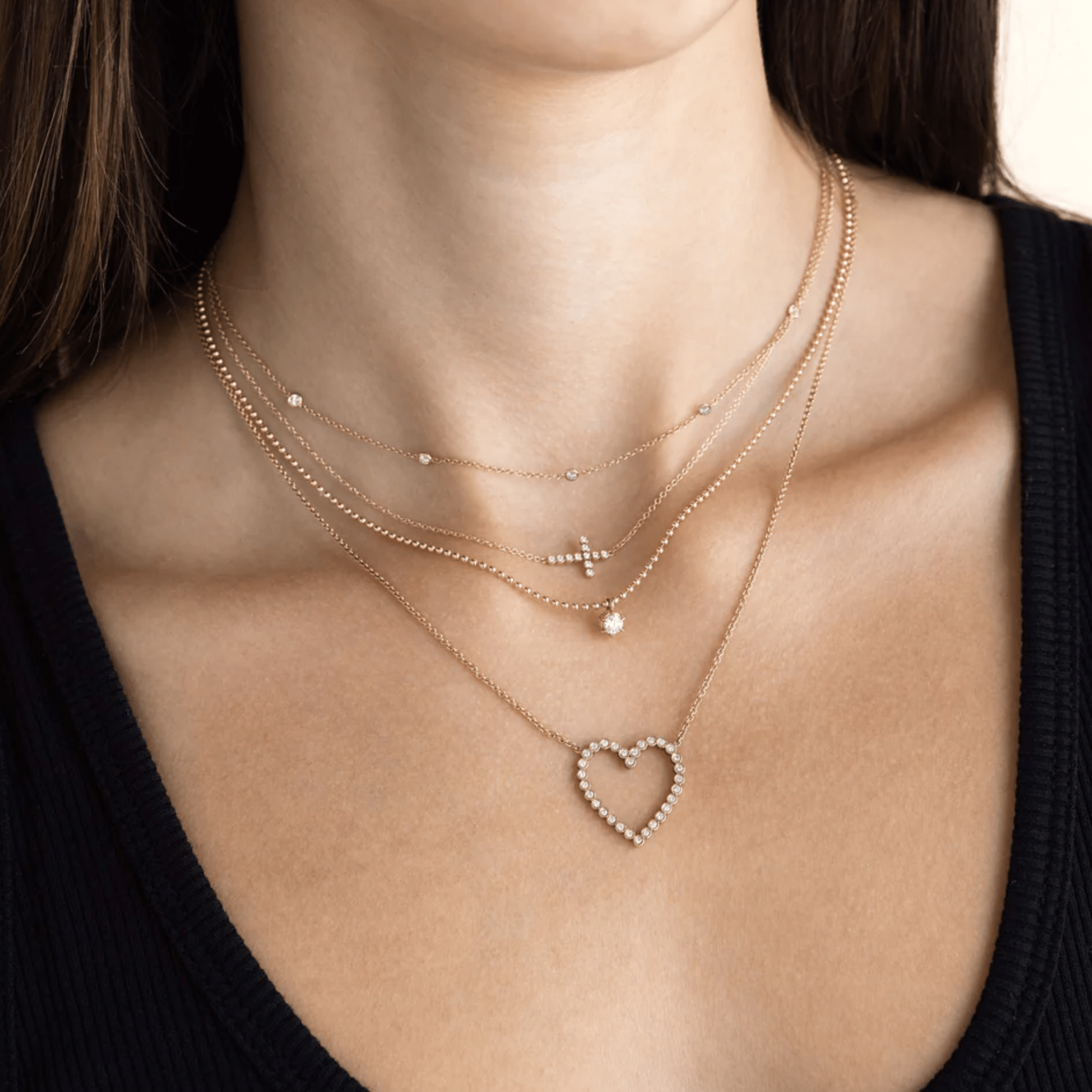 14K Gold Horizontal Fixed Bezel-Set Diamond Cross Necklace - Peridot Fine Jewelry - Zoe Chicco