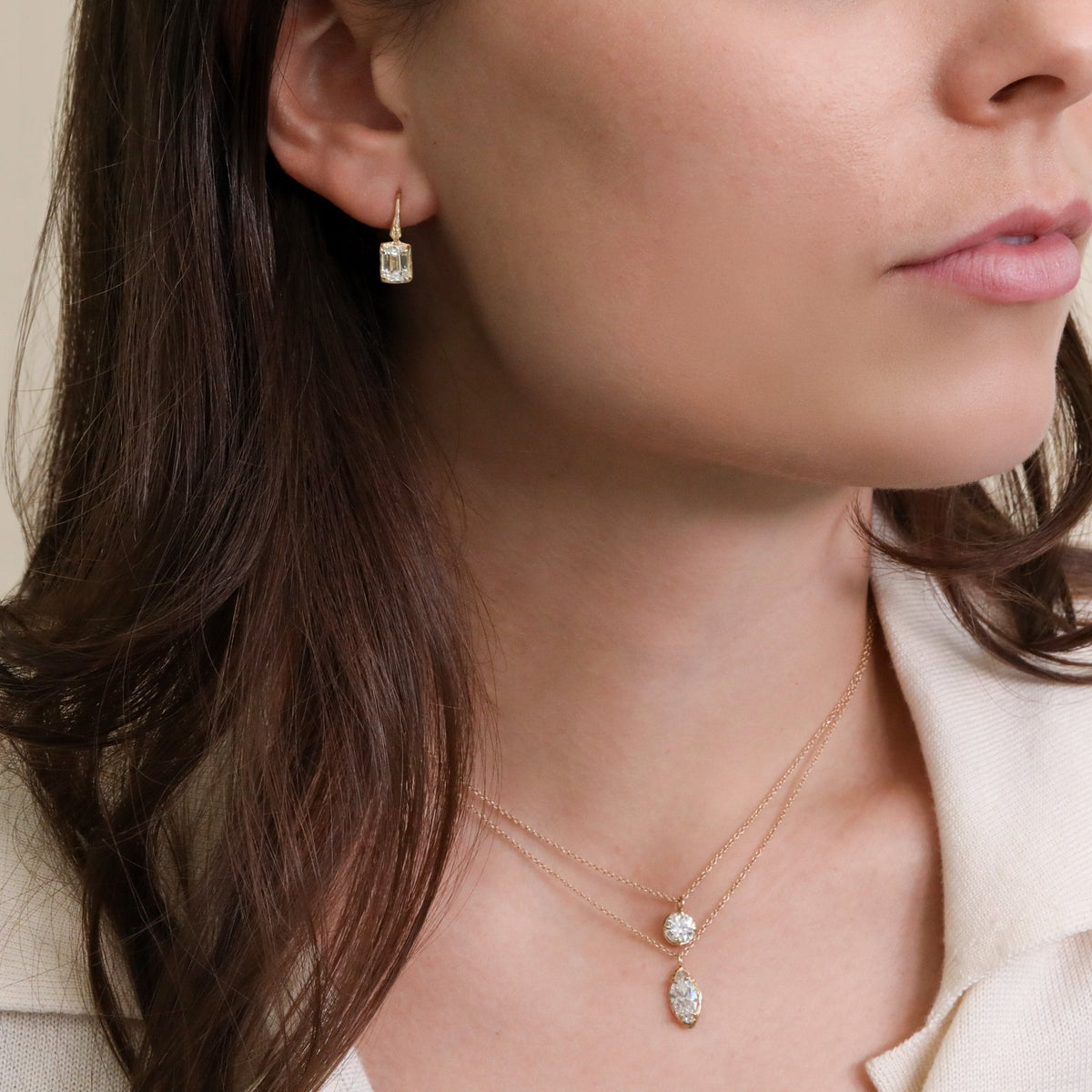 14K Gold &amp; Lab Grown Emerald Cut Diamond "Branch" Earrings - Peridot Fine Jewelry - Robin Haley