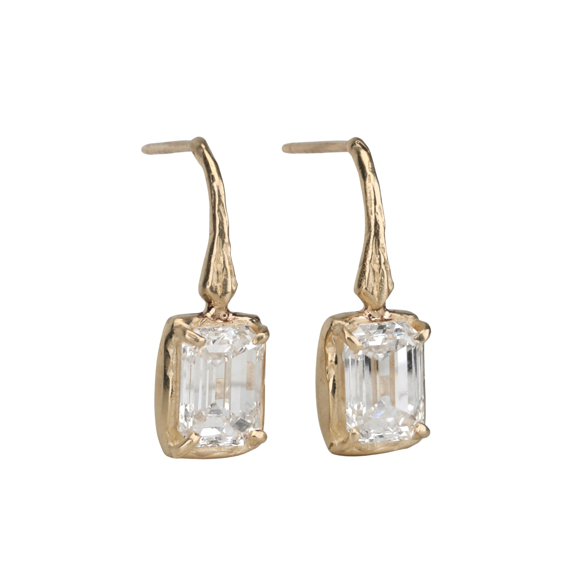 14K Gold &amp; Lab Grown Emerald Cut Diamond &quot;Branch&quot; Earrings - Peridot Fine Jewelry - Robin Haley