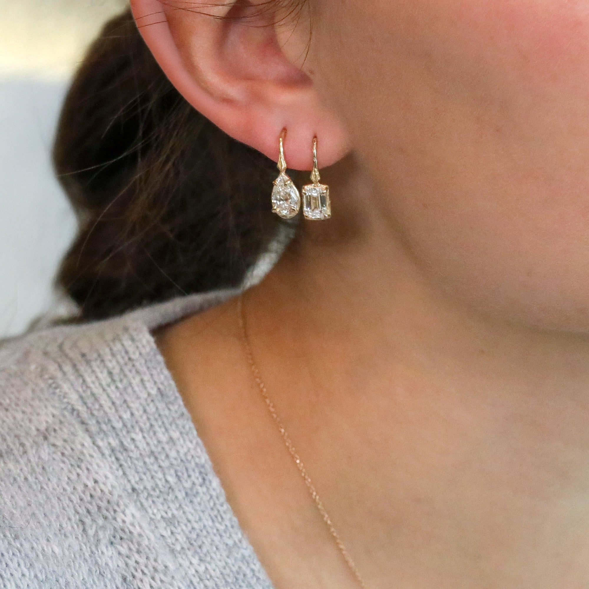 14K Gold & Lab Grown Emerald Cut Diamond "Branch" Earrings - Peridot Fine Jewelry - Robin Haley