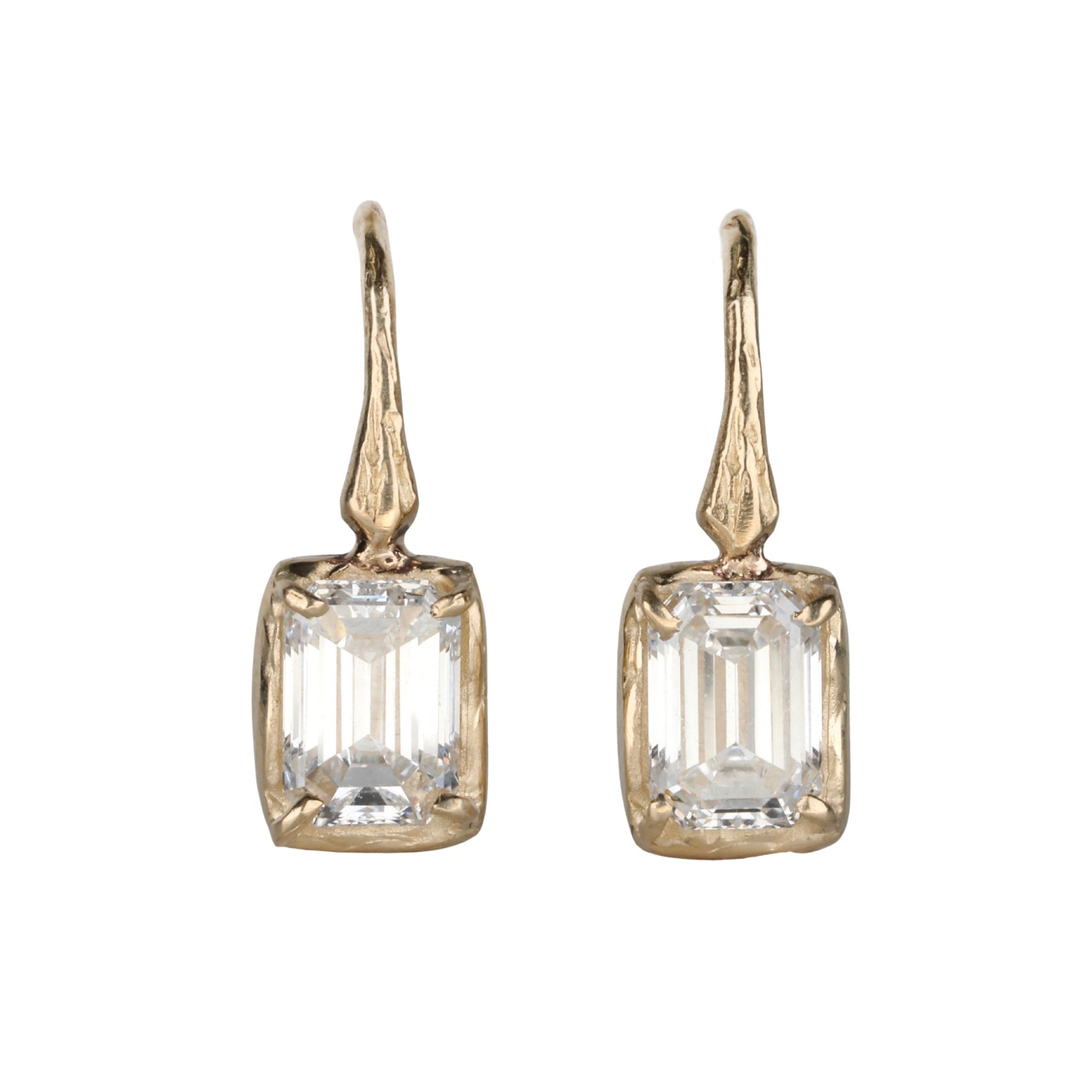 14K Gold &amp; Lab Grown Emerald Cut Diamond &quot;Branch&quot; Earrings - Peridot Fine Jewelry - Robin Haley