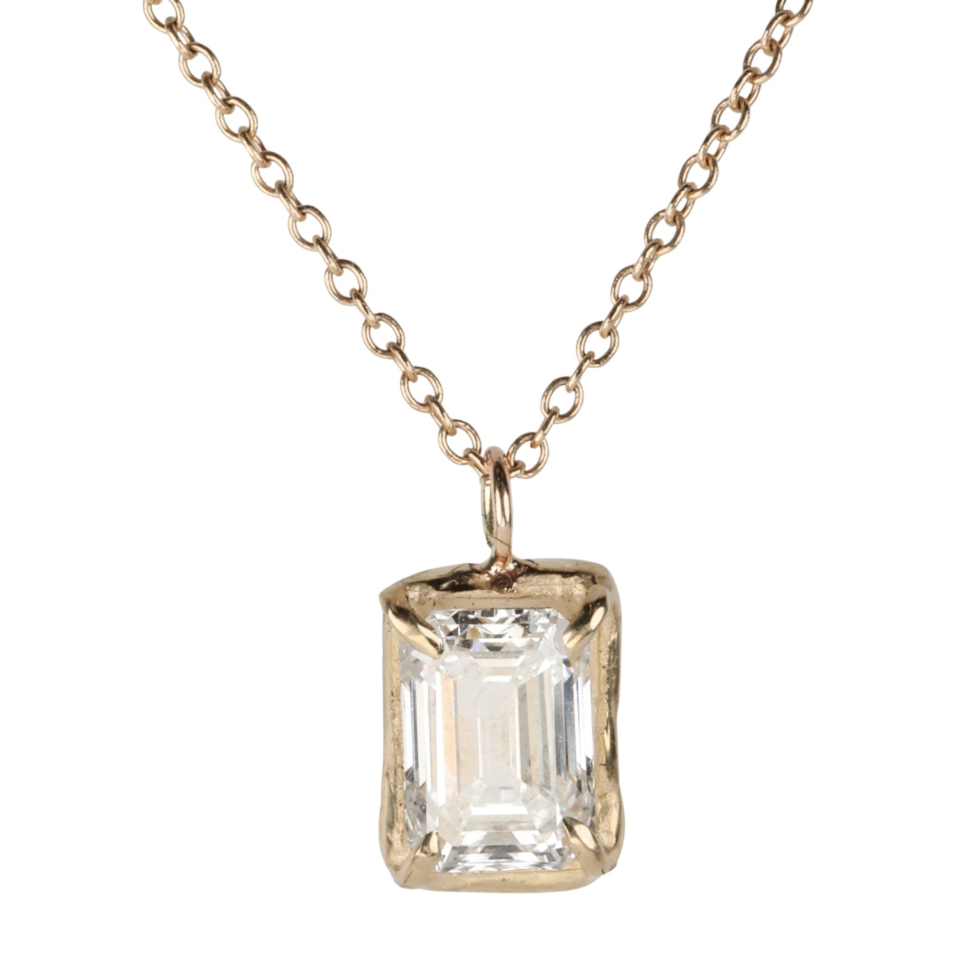 14K Gold &amp; Lab Grown Emerald Cut Diamond &quot;Branch&quot; Necklace - Peridot Fine Jewelry - Robin Haley