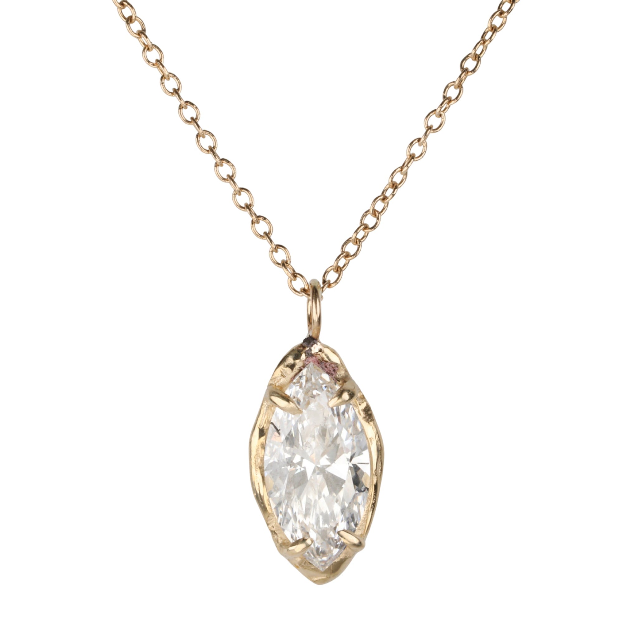 14K Gold &amp; Lab Grown Marquise Cut Diamond &quot;Branch&quot; Necklace - Peridot Fine Jewelry - Robin Haley