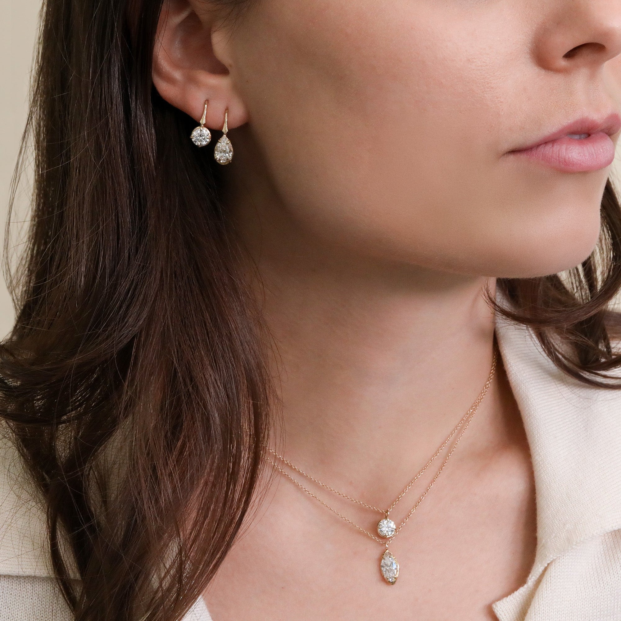 14K Gold &amp; Lab Grown Marquise Cut Diamond "Branch" Necklace - Peridot Fine Jewelry - Robin Haley