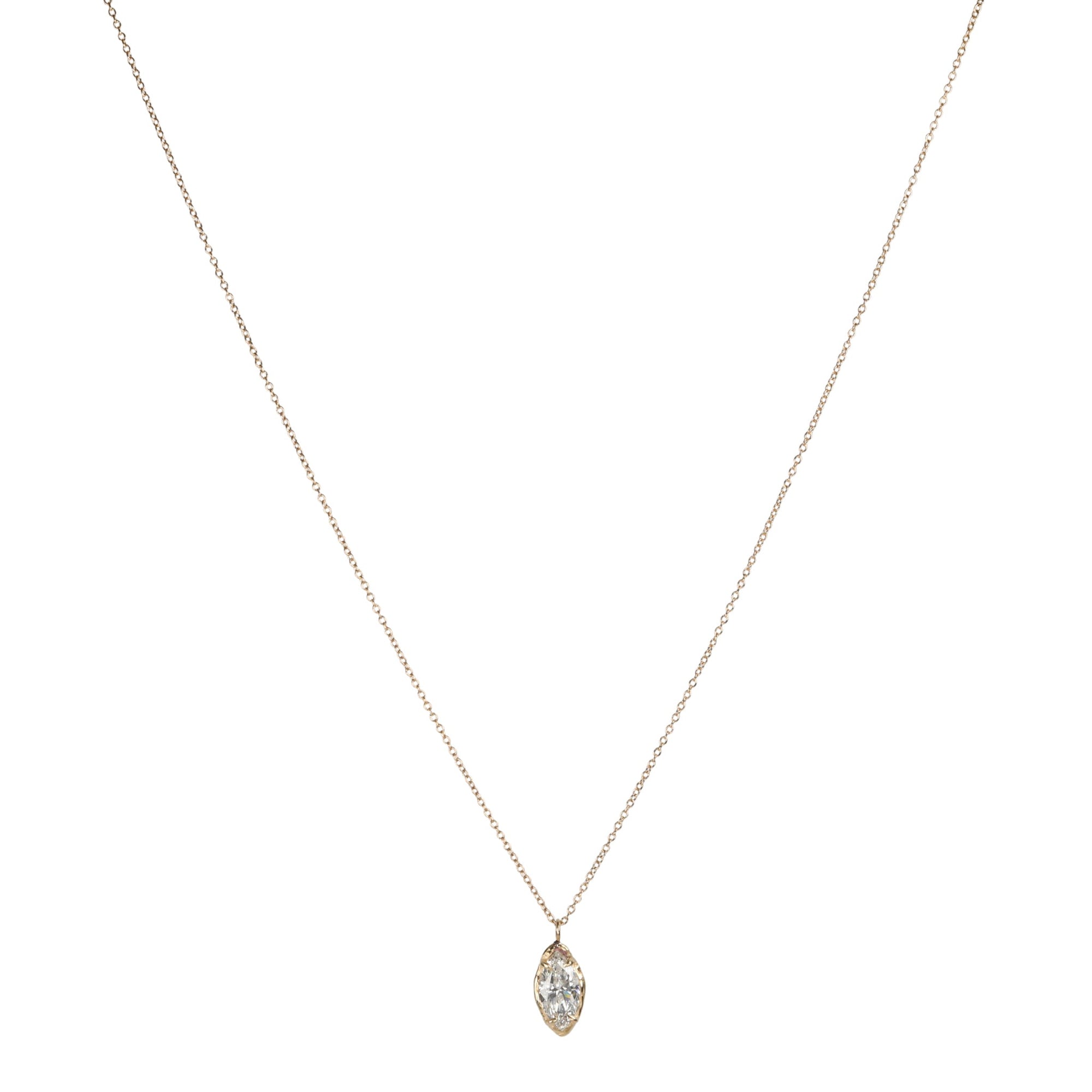 14K Gold &amp; Lab Grown Marquise Cut Diamond &quot;Branch&quot; Necklace - Peridot Fine Jewelry - Robin Haley