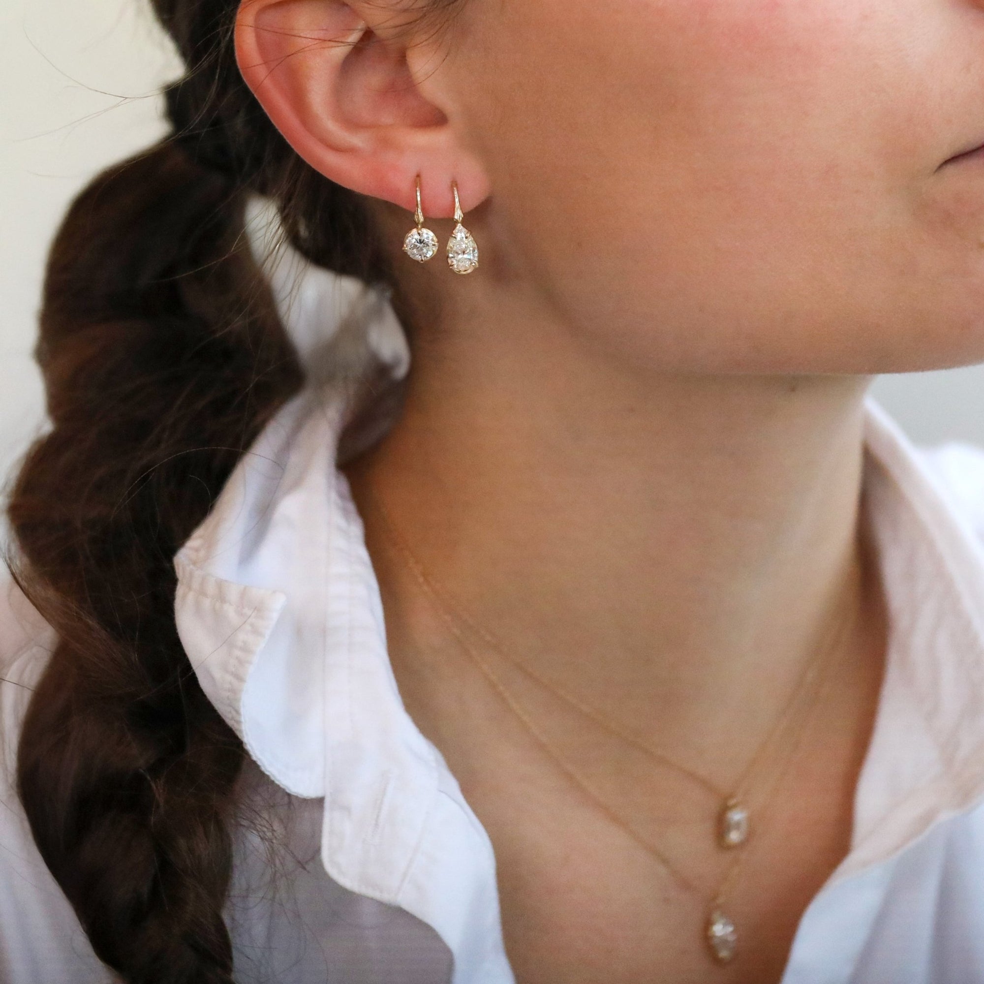 14K Gold & Lab Grown Round Brilliant Cut Diamond "Branch" Earrings - Peridot Fine Jewelry - Robin Haley