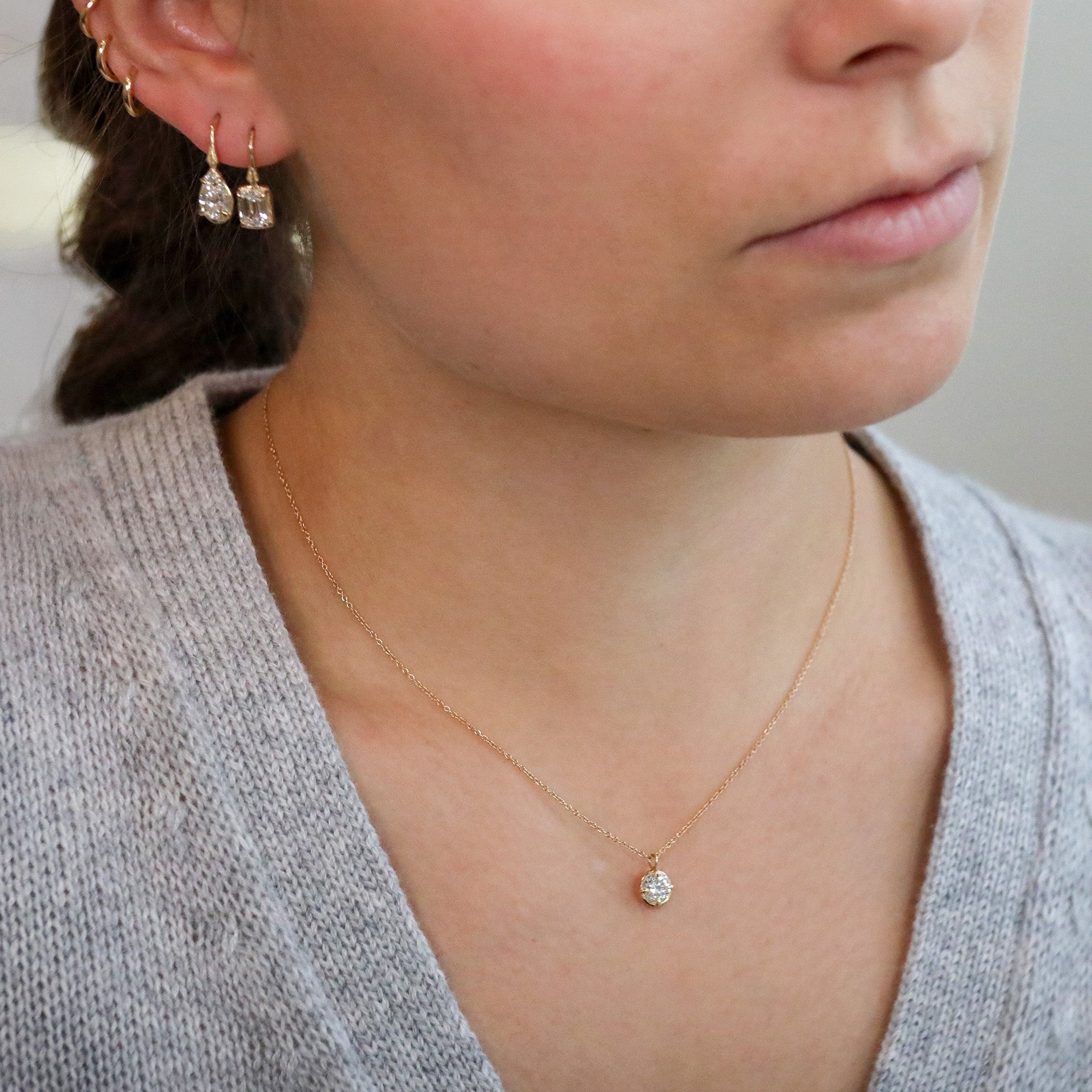 14K Gold &amp; Lab Grown Round Brilliant Cut Diamond "Branch" Necklace - Peridot Fine Jewelry - Robin Haley