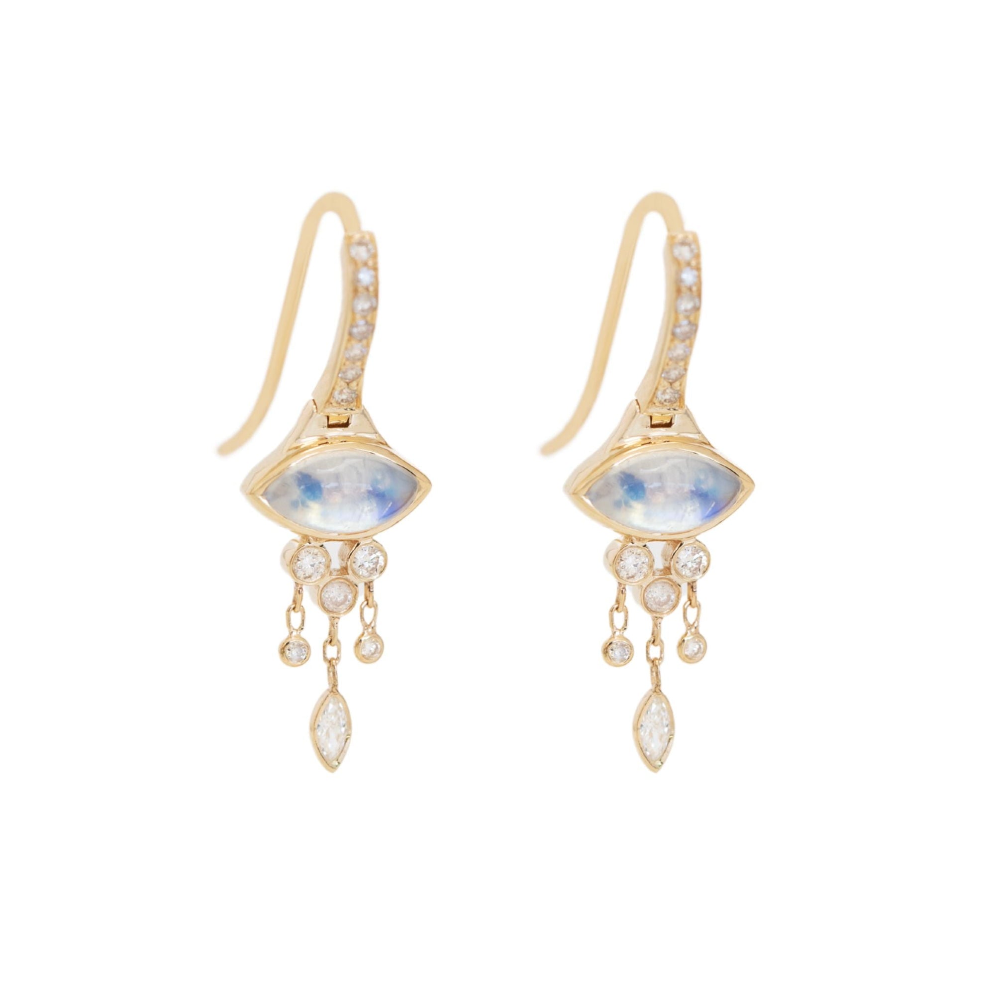 14K Gold Marquise Moonstone and Diamond "Fringe" Earrings - Peridot Fine Jewelry - Celine Daoust