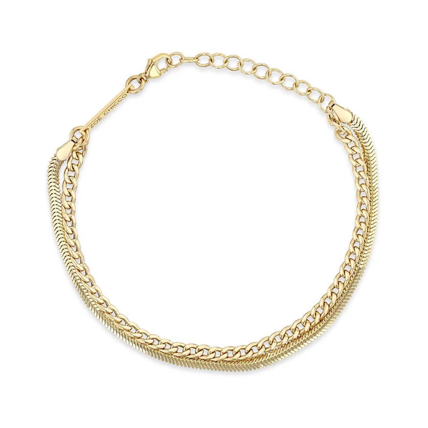 14K Gold Mixed Double Chain Bracelet - Peridot Fine Jewelry - Zoe Chicco