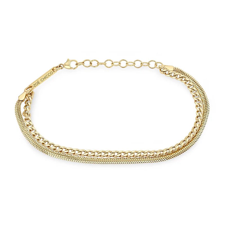 14K Gold Mixed Double Chain Bracelet - Peridot Fine Jewelry - Zoe Chicco