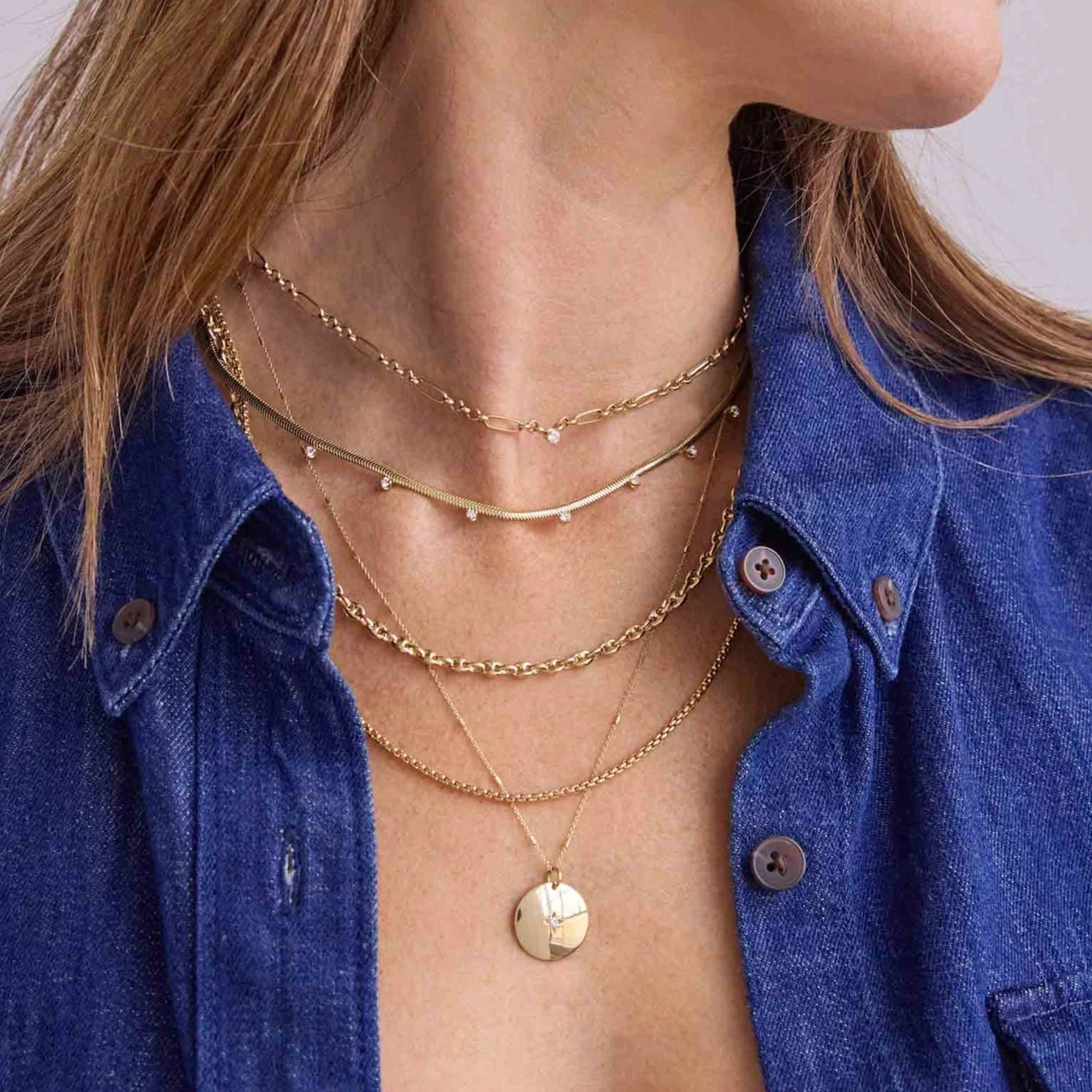 14K Gold Mixed Medium Paperclip and Rolo Chain Necklace wIth Center Diamond - Peridot Fine Jewelry - Zoe Chicco