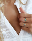 14K Gold Multi Bezel - Set Inverted Teal Tourmaline Ring - Peridot Fine Jewelry - Celine Daoust