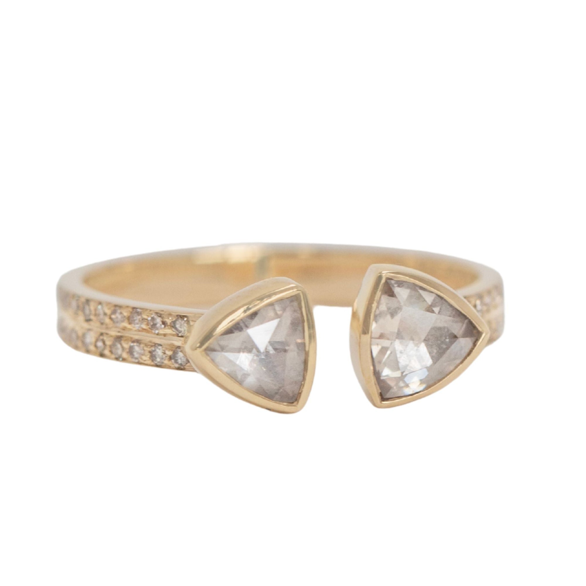 14K Gold Open Double Rose - Cut Grey Diamond Ring - Peridot Fine Jewelry - Celine Daoust