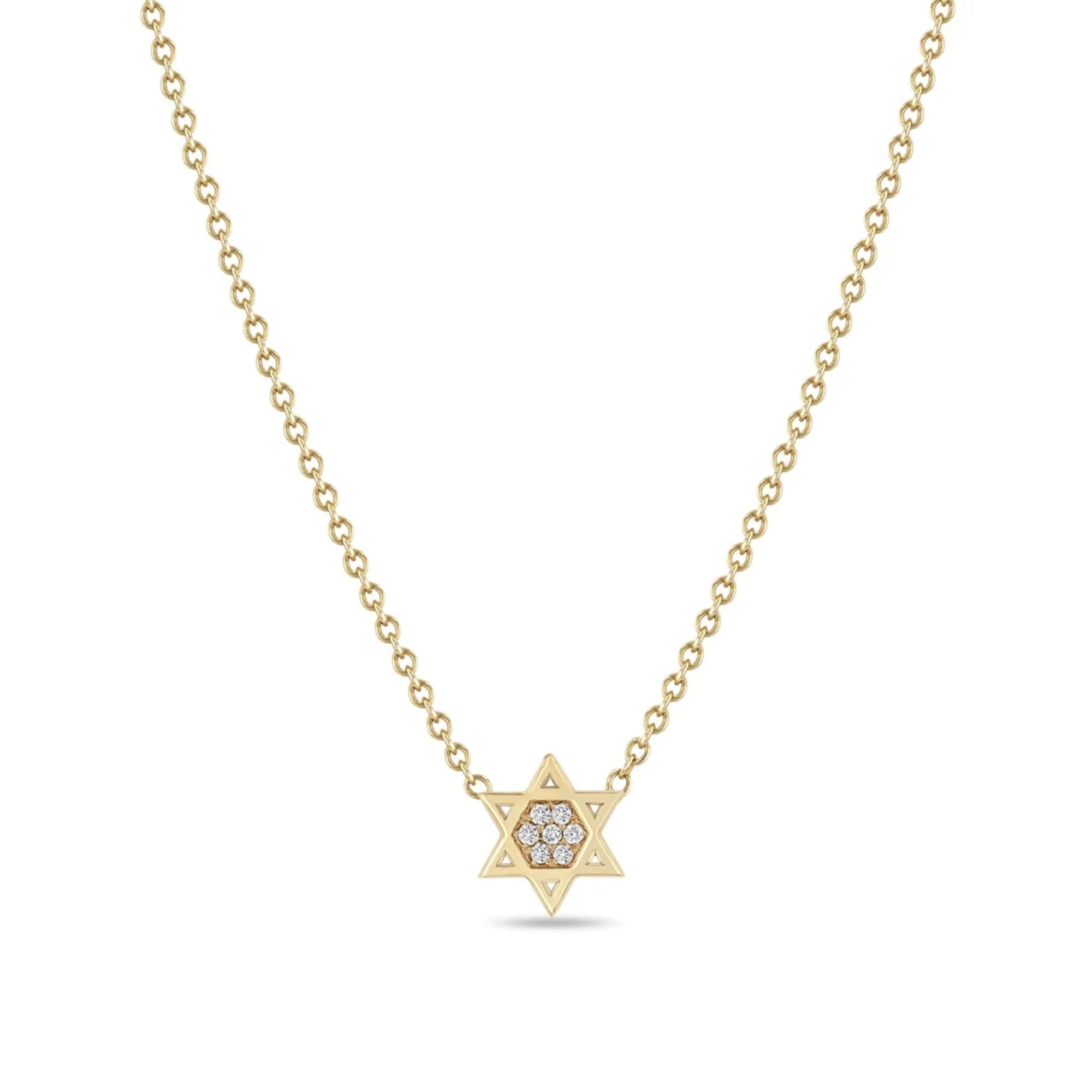 14K Gold &amp; Pave Diamond Midi Star of David Necklace - Peridot Fine Jewelry - Zoe Chicco