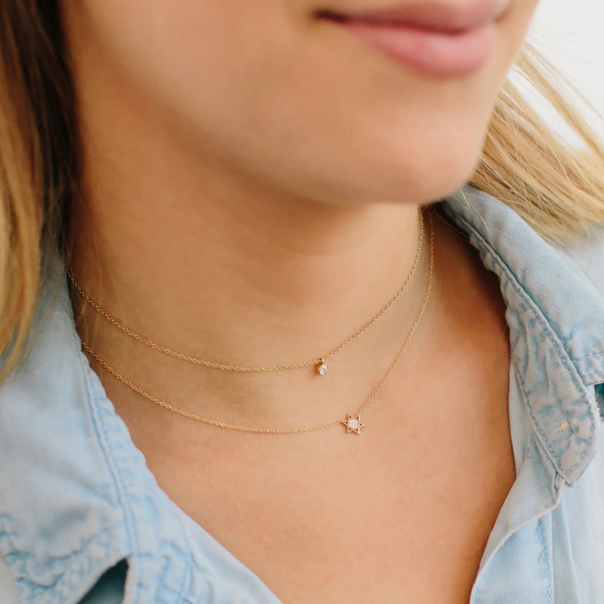 14K Gold &amp; Pave Diamond Midi Star of David Necklace - Peridot Fine Jewelry - Zoe Chicco