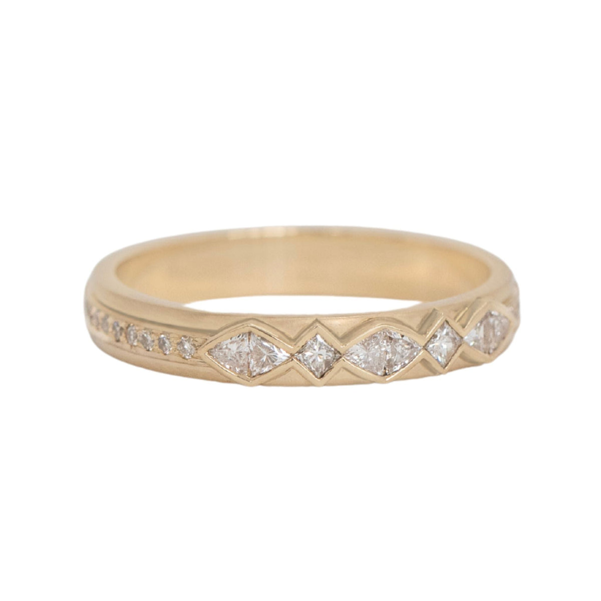 14K Gold &amp; Pave Diamond Ring with Six Trillion &amp; Four Square Diamonds - Peridot Fine Jewelry - Celine Daoust