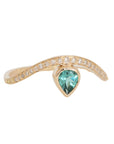 14K Gold & Pave Diamond "Wave" Ring with Teardrop Green Tourmaline - Peridot Fine Jewelry - Celine Daoust