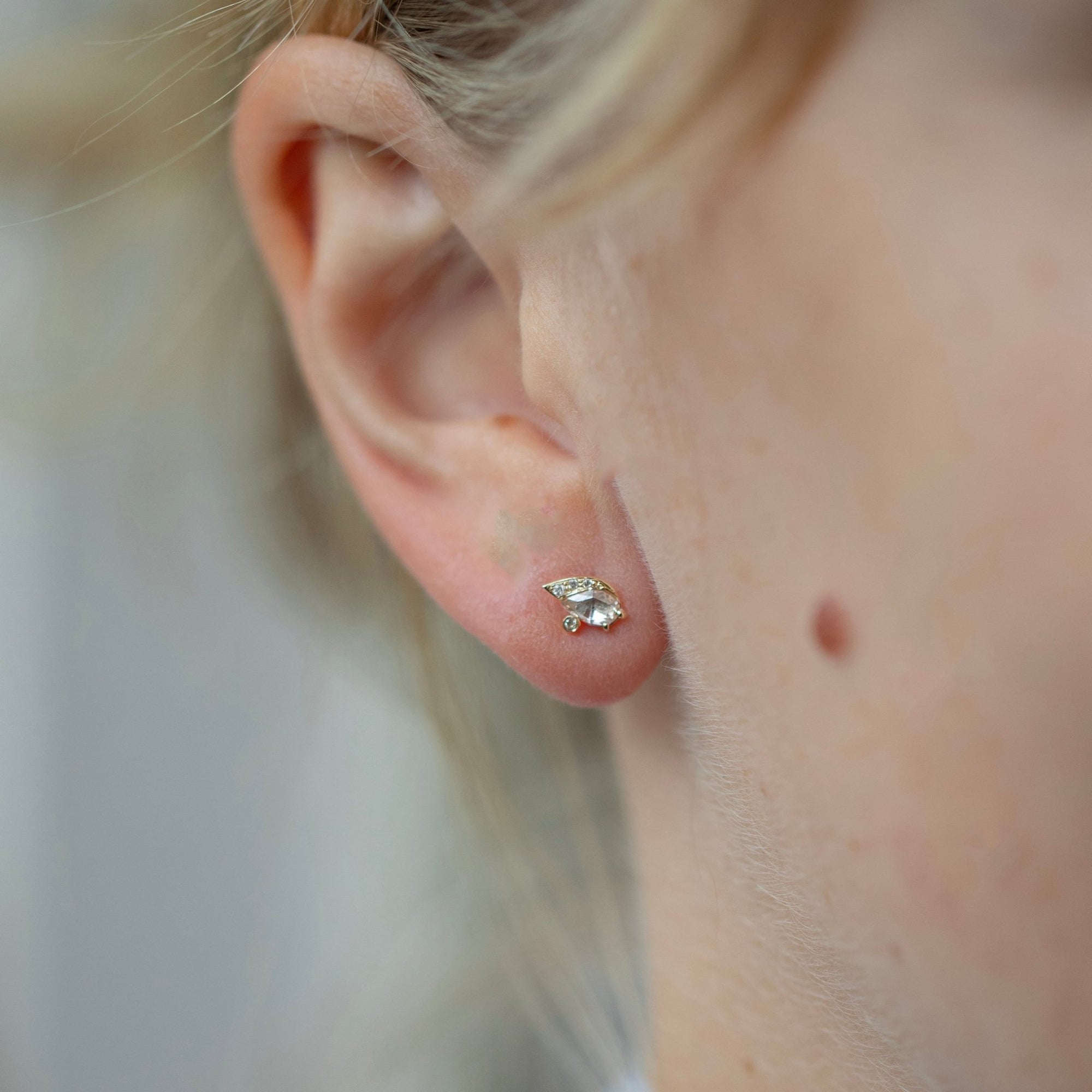 14K Gold Rosecut Champagne Diamond &quot;Eyelash&quot; Stud - Peridot Fine Jewelry - Celine Daoust