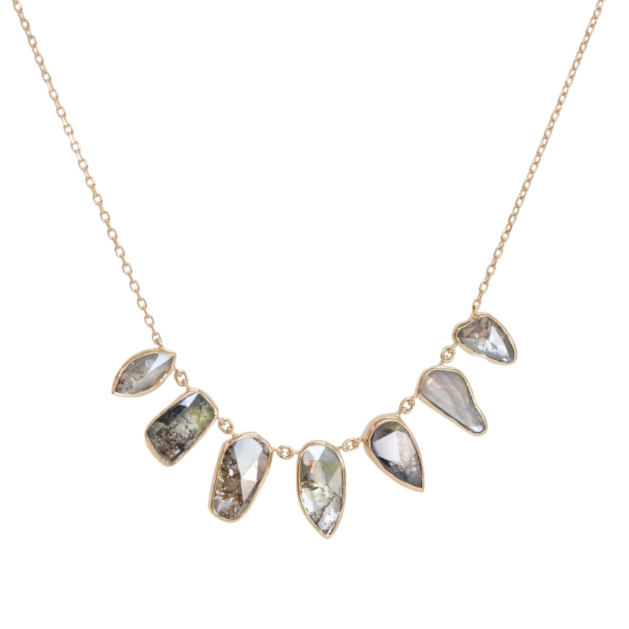14K Gold Seven Irregular Grey Polki Diamond Necklace - Peridot Fine Jewelry - Celine Daoust