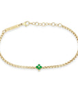 14K Gold Small Box Chain Bracelet with Emerald "Quad" - Peridot Fine Jewelry - Zoe Chicco