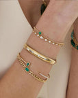 14K Gold Small Box Chain Bracelet with Emerald "Quad" - Peridot Fine Jewelry - Zoe Chicco
