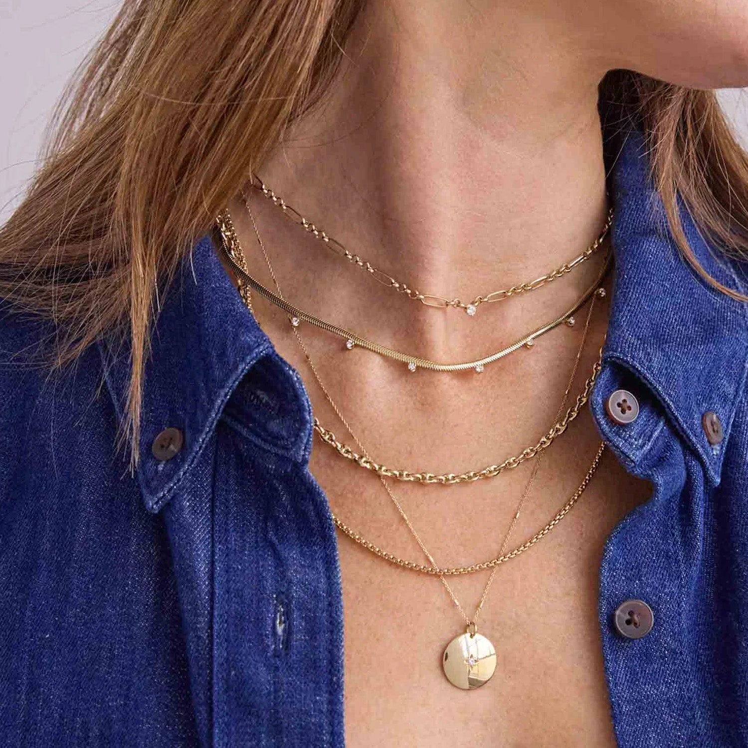 14K Gold Snake Chain and 7 Diamond Necklace - Peridot Fine Jewelry - Zoe Chicco